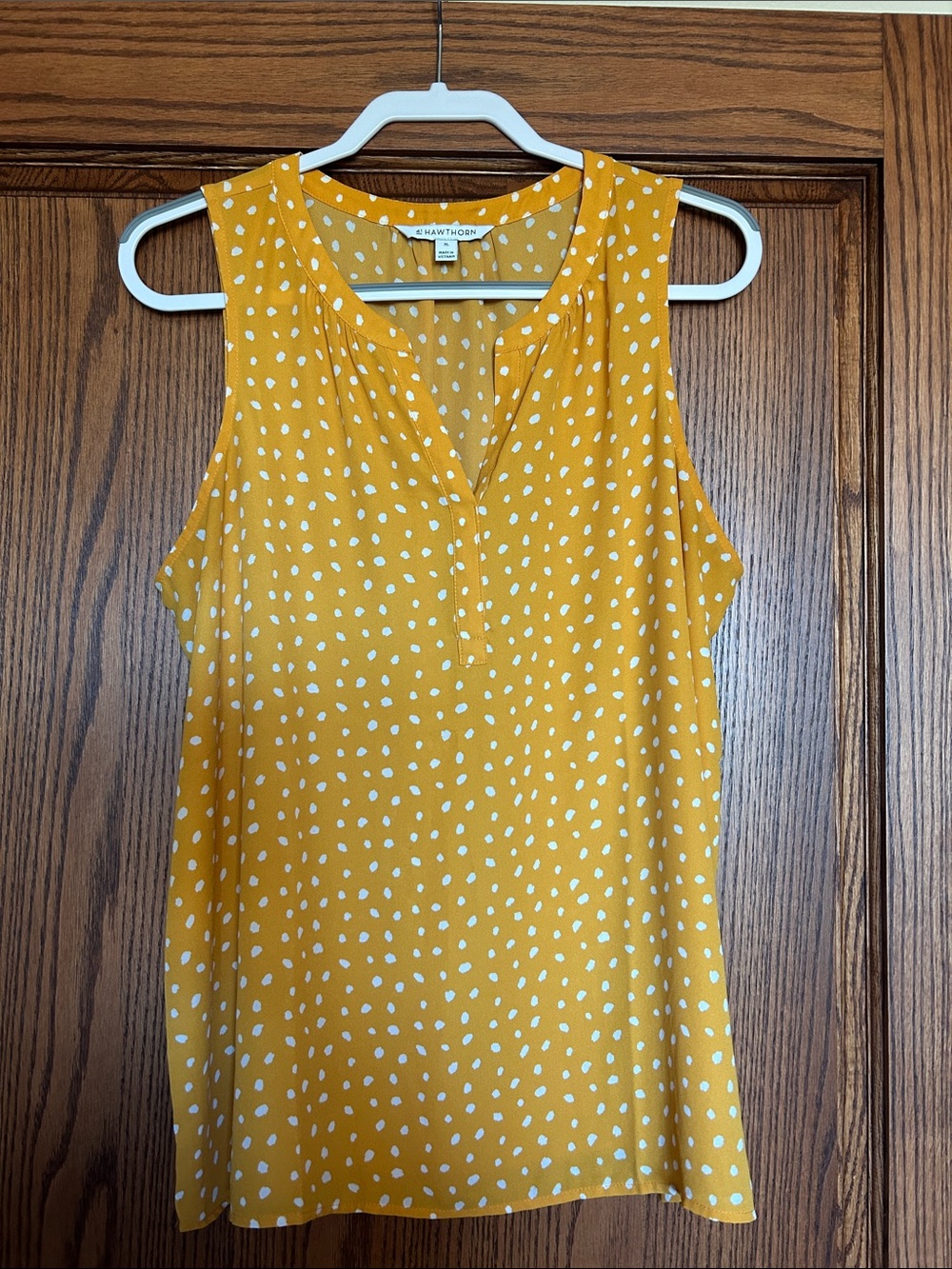 Sleeveless Yellow Dot V-Neck Top